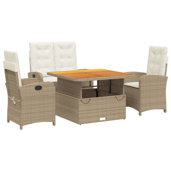 vidaXL 4-delige Tuinset met kussens poly rattan beige