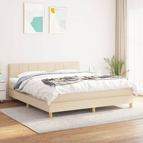 vidaXL Boxspring met matras stof cr&egrave;mekleurig 160x200 cm