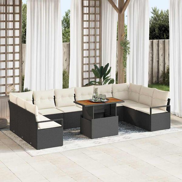 vidaXL Tuin Sofa Set met kussen met kussen 11 pcs Zwart en Cr&egrave;me