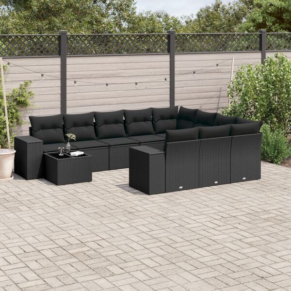 vidaXL 11-delige Loungeset met kussens poly rattan zwart
