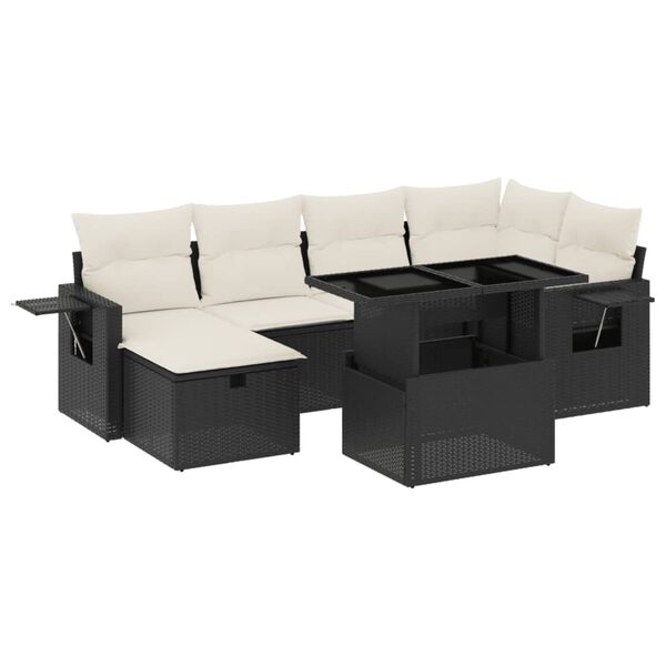 vidaXL 7-delige Loungeset met kussens poly rattan zwart