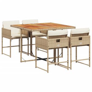 vidaXL 5-delige Tuinset met kussens poly rattan beige