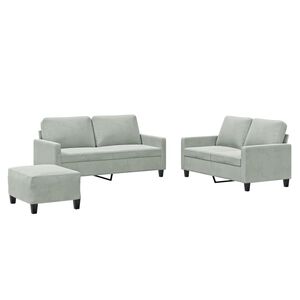 vidaXL 3-delige Loungeset met kussens fluweel lichtgrijs