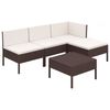 vidaXL 5-delige Loungeset met kussens poly rattan bruin