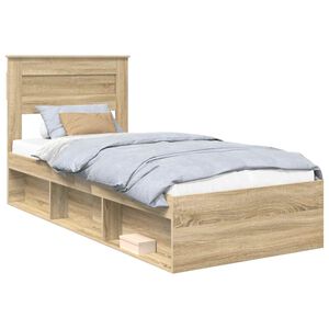 vidaXL Bedframe met opslag Sonoma Eiken 90 x 200 cm Massief grenenhout