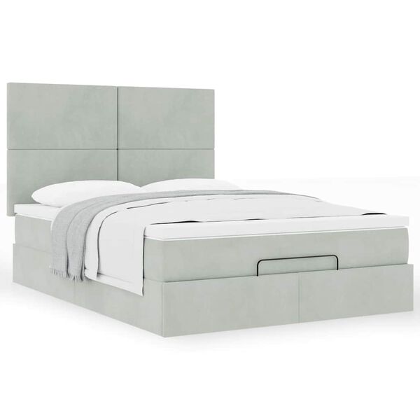 vidaXL Ottoman bed met matrassen 140x190cm fluweel lichtgrijs
