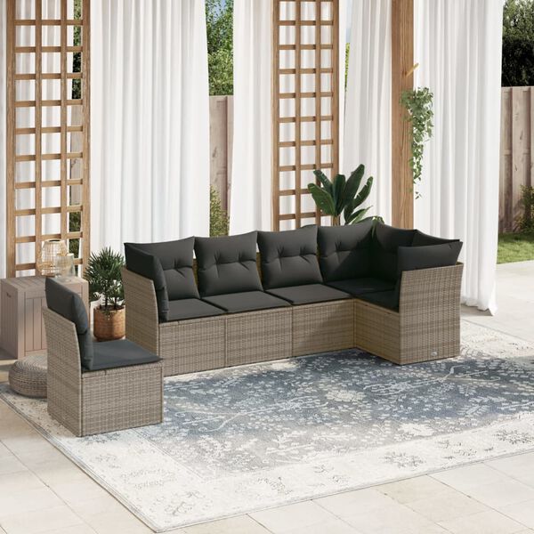 vidaXL 6-delige Loungeset met kussens poly rattan grijs