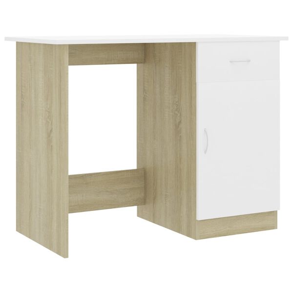 vidaXL Bureau 100x50x76 cm bewerkt hout wit en sonoma eikenkleurig