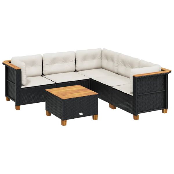 vidaXL 6-delige Loungeset met kussens poly rattan zwart