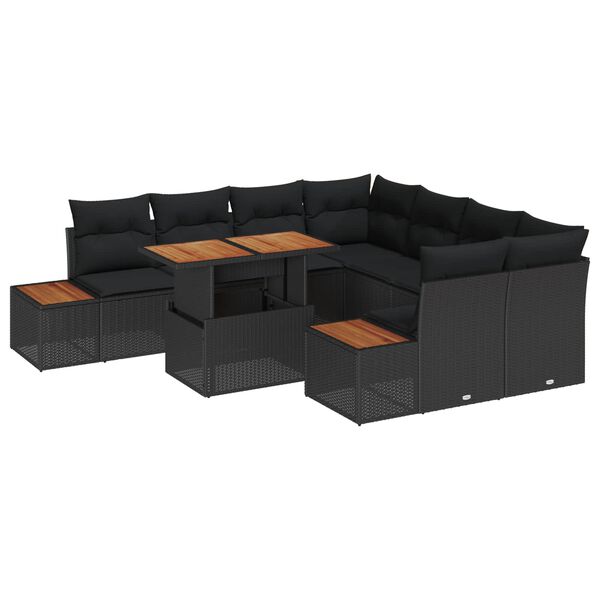 vidaXL Tuin Sofa Set met opslag 9 pcs Zwart Poly riet