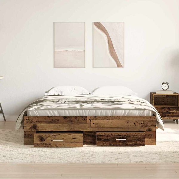 vidaXL Bedframe met lade met opslag Oud Hout 160 x 200 cm Bewerkt hout