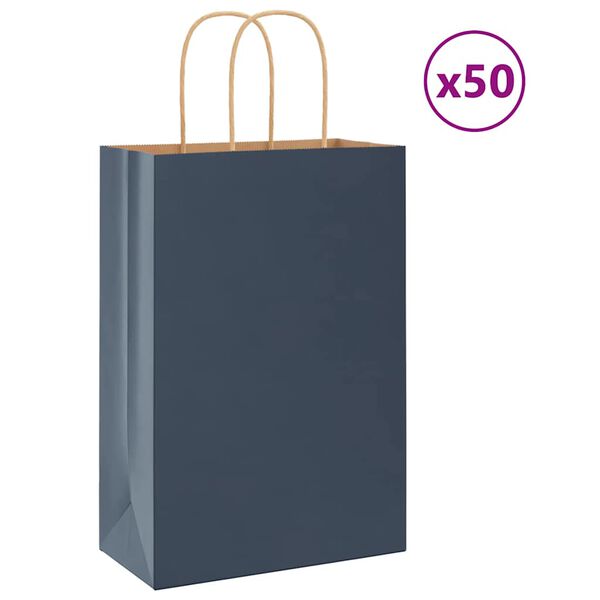 vidaXL Papieren zakjes 50 st met hengsels 21x11x31 cm blauw
