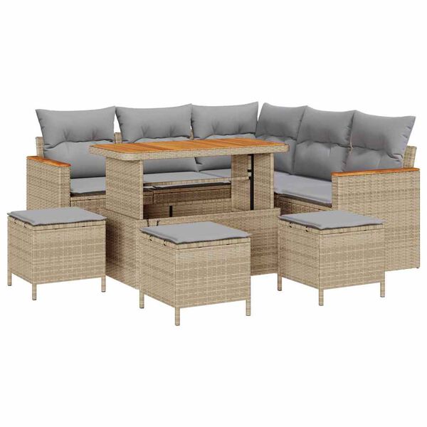 vidaXL Tuinbankenset 9 pcs Beige poly rattan