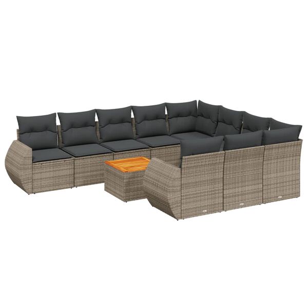 vidaXL 11-delige Loungeset met kussens poly rattan grijs
