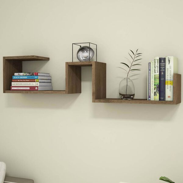 Homemania Wandschap Maze 117x22x30 cm walnootkleurig