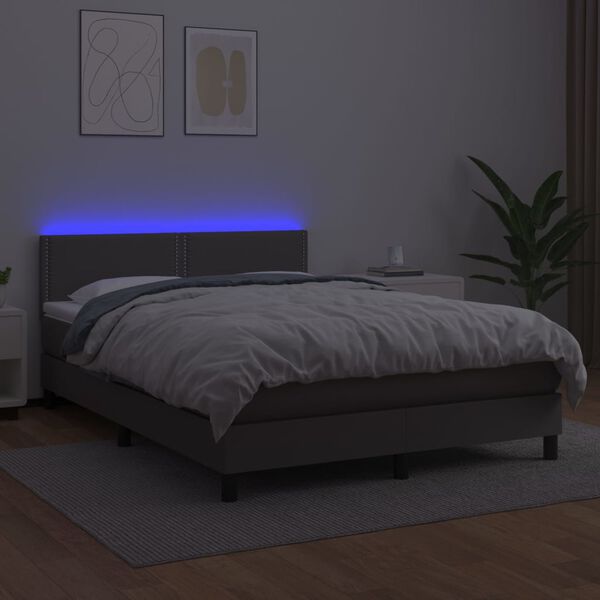 vidaXL Boxspring met matras en LED kunstleer grijs 140x200 cm