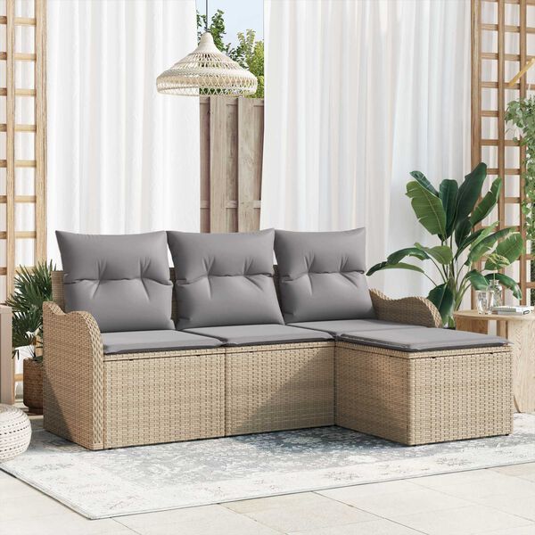 vidaXL Tuin Sofa Set met opslag 4 pcs Beige poly rattan