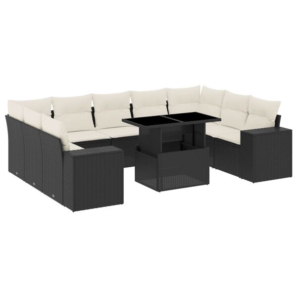 vidaXL 10-delige Loungeset met kussens poly rattan zwart