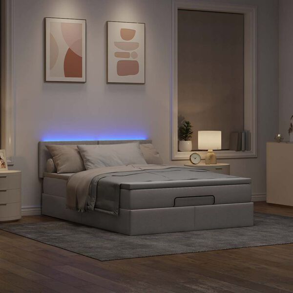 vidaXL Bed poef met matras en LED's 140x190 cm stof taupe