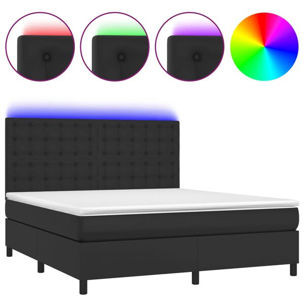 vidaXL Boxspring met matras en LED kunstleer zwart 160x200 cm