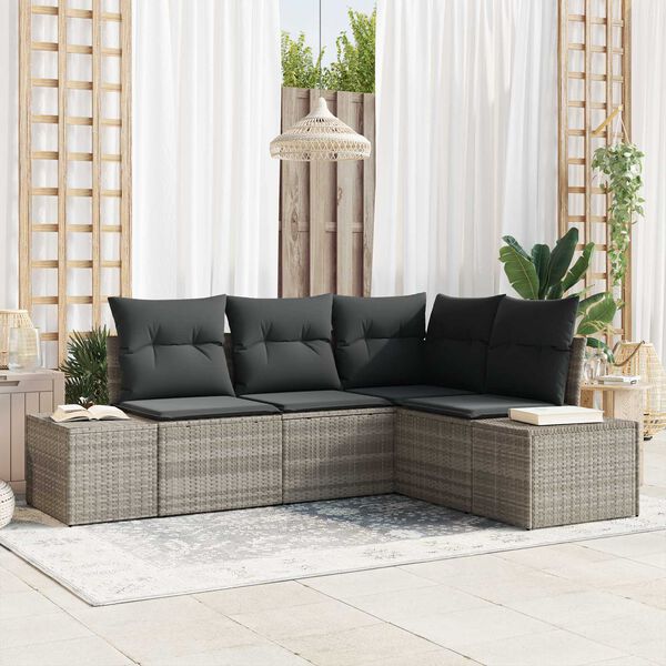 vidaXL Tuin Sofa Set 4 pcs Lichtgrijs poly rattan