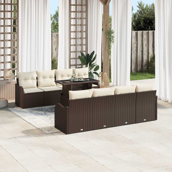 vidaXL Tuin Sofa Set met kussen met opslag 9 pcs Bruin Poly riet