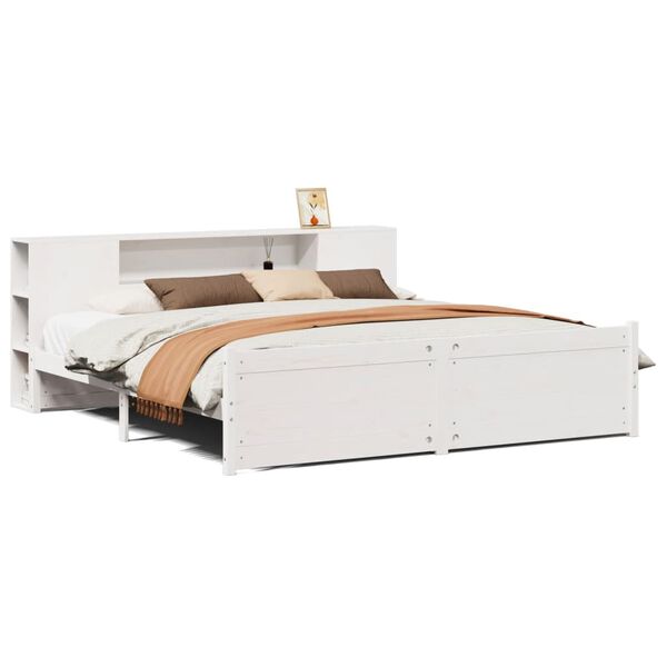 vidaXL Bed met boekenkast zonder matras grenenhout wit 180x200 cm