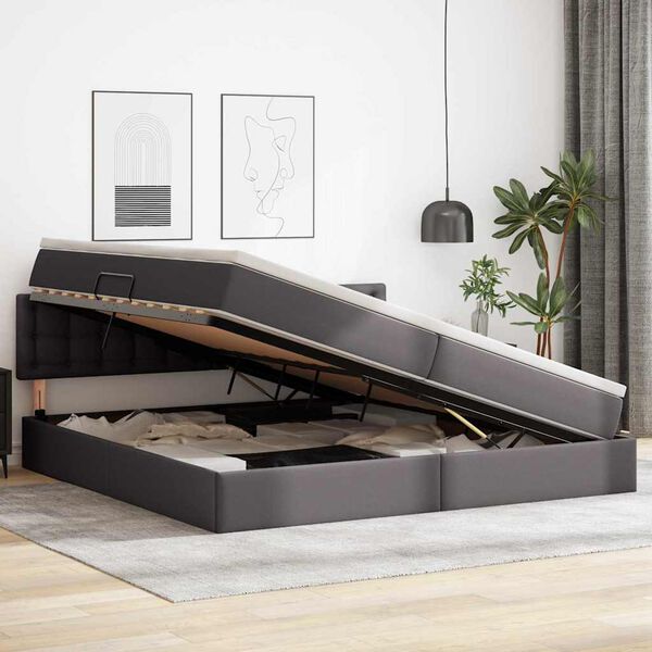 vidaXL Opslag bed met matras met opslag Grijs 200 x 200 cm Nep Leer