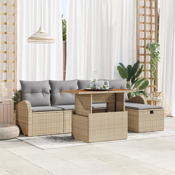 vidaXL Tuin Sofa Set 6 pcs Beige poly rattan