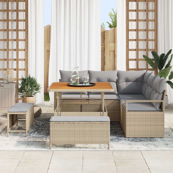 vidaXL Tuin Sofa Set met kussen 8 pcs Beige Poly riet