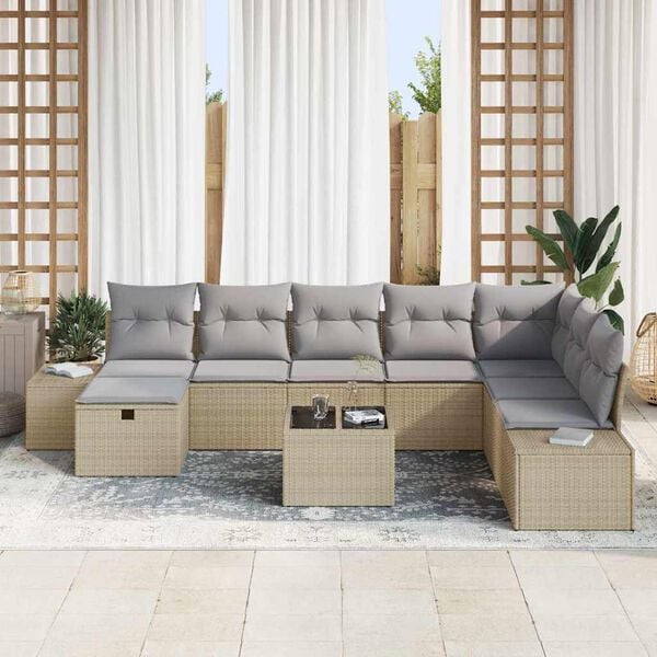 vidaXL Tuin Sofa Set met kussen 9 pcs Beige poly rattan
