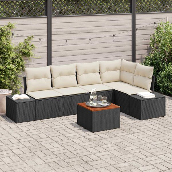 vidaXL Tuinbankenset met opslag 6 pcs Zwart en Cr&egrave;me poly rattan