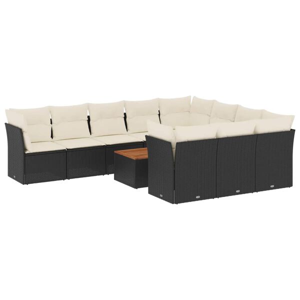 vidaXL 11-delige Loungeset met kussens poly rattan zwart