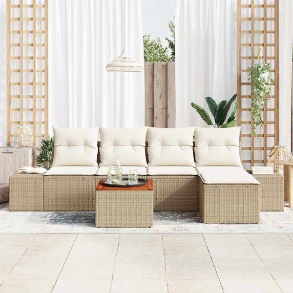 vidaXL Tuin Sofa Set met kussen 6 pcs Beige Poly riet