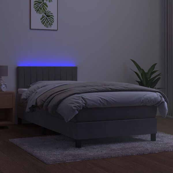 vidaXL Boxspring met matras en LED fluweel lichtgrijs 100x200 cm