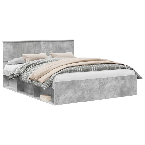 vidaXL Bedframe met hoofdeinde Beton 160 x 200 cm Massief grenenhout