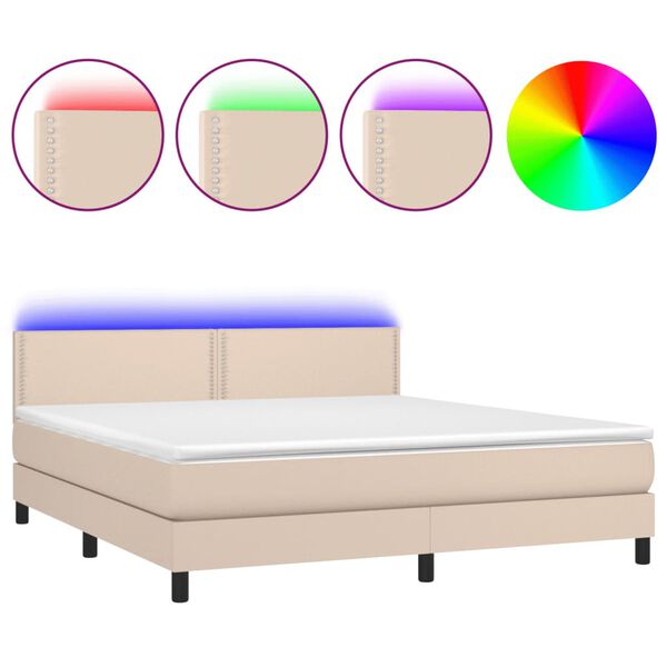 vidaXL Boxspring met matras en LED kunstleer cappuccinokleur 160x200cm