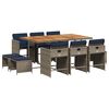 vidaXL 11-delige tuinset met kussens, grijs polyrotan
