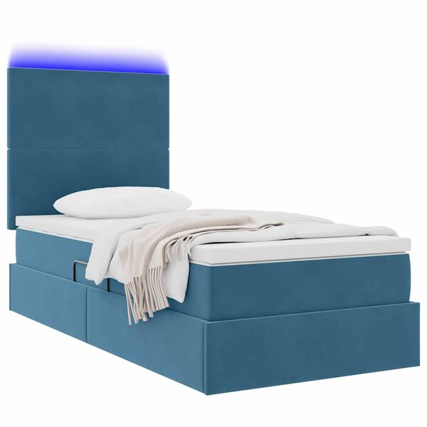 vidaXL Opbergbed met LED met matras Donkerblauw 90 x 190 cm Fluweel