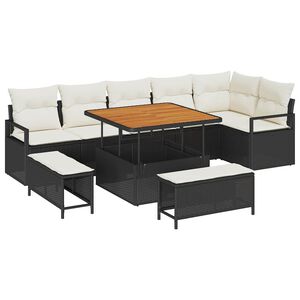 vidaXL Tuin Sofa Set met kussen met opslag 9 pcs Zwart en Cr&egrave;me