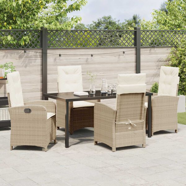 vidaXL Tuin eettafelset met kussen 5 pcs Beige poly rattan