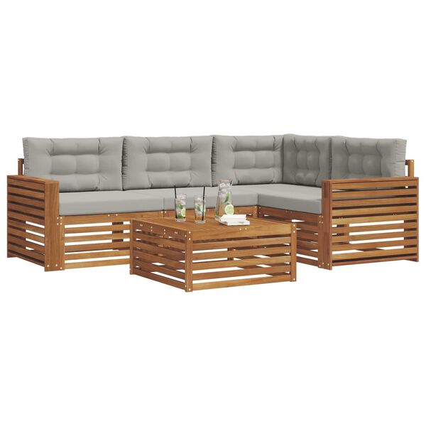 vidaXL Buiten bankenset met kussen 5 pcs Natuurlijk en Lichtgrijs