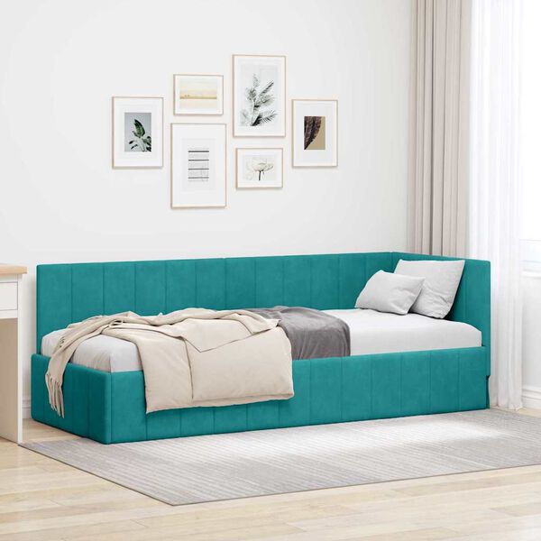 vidaXL Hoekbedframe met hoofdeinde Turquoise 80 cm x 200 cm Fluweel