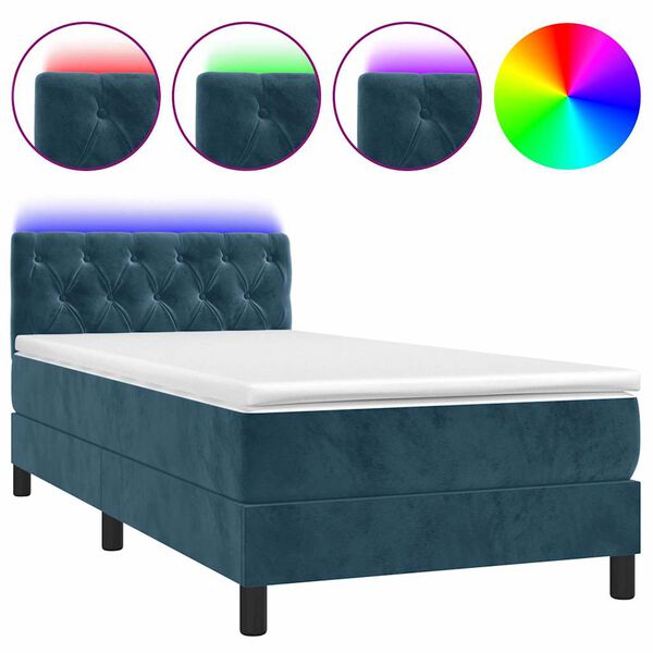 vidaXL Boxspring met matras en LED fluweel donkerblauw 80x200 cm