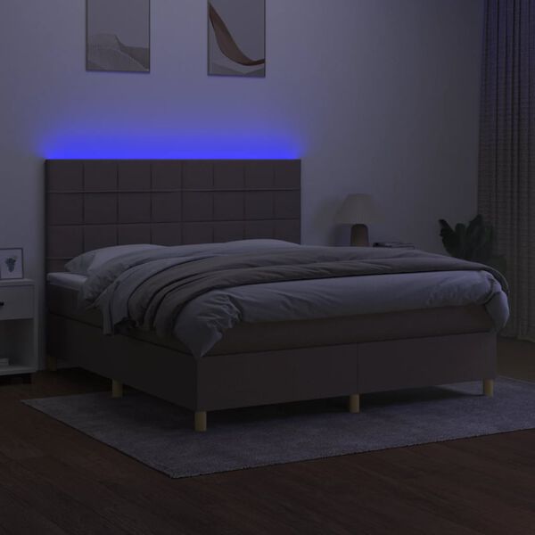 vidaXL Boxspring met matras en LED stof taupe 160x200 cm