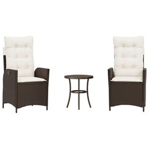 vidaXL 3-delige Bistroset met kussens poly rattan bruin