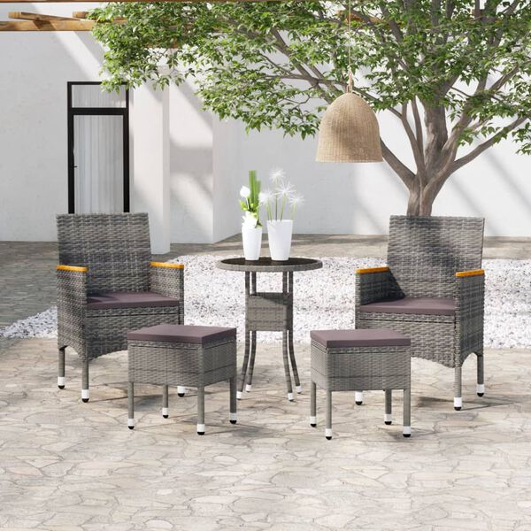 vidaXL 5-delige Loungeset poly rattan grijs