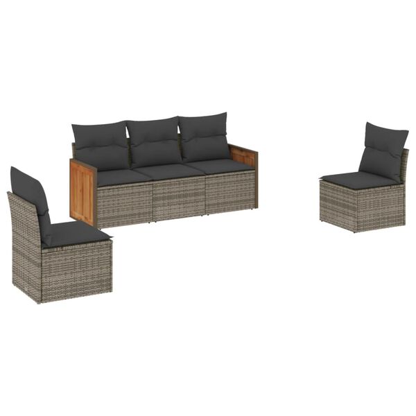 vidaXL 5-delige Loungeset met kussens poly rattan grijs