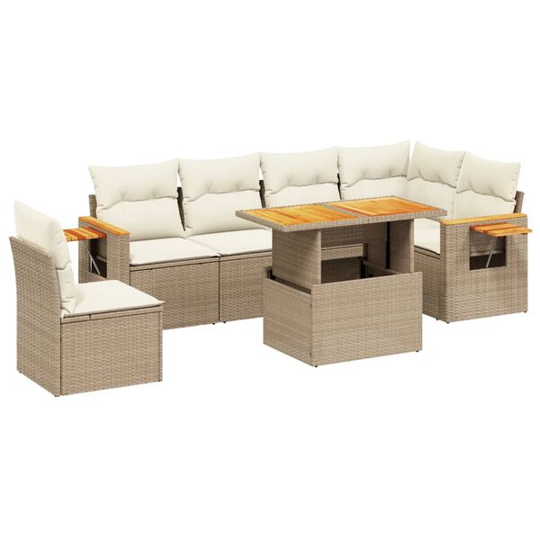 vidaXL 7-delige Loungeset met kussens poly rattan beige