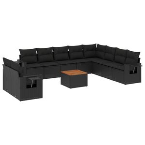 vidaXL 11-delige Loungeset met kussens poly rattan zwart